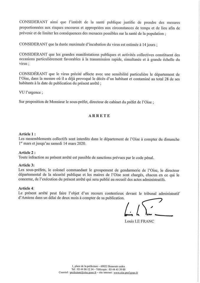 Arrêté préfectoral du 29 février 2020