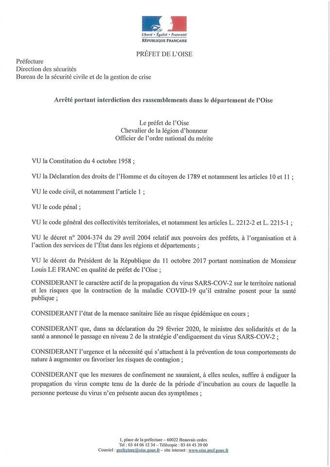 Arrêté préfectoral du 29 février 2020
